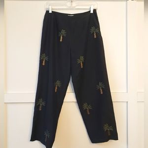 Allison Taylor black silk palm tree print wide leg pants size 4